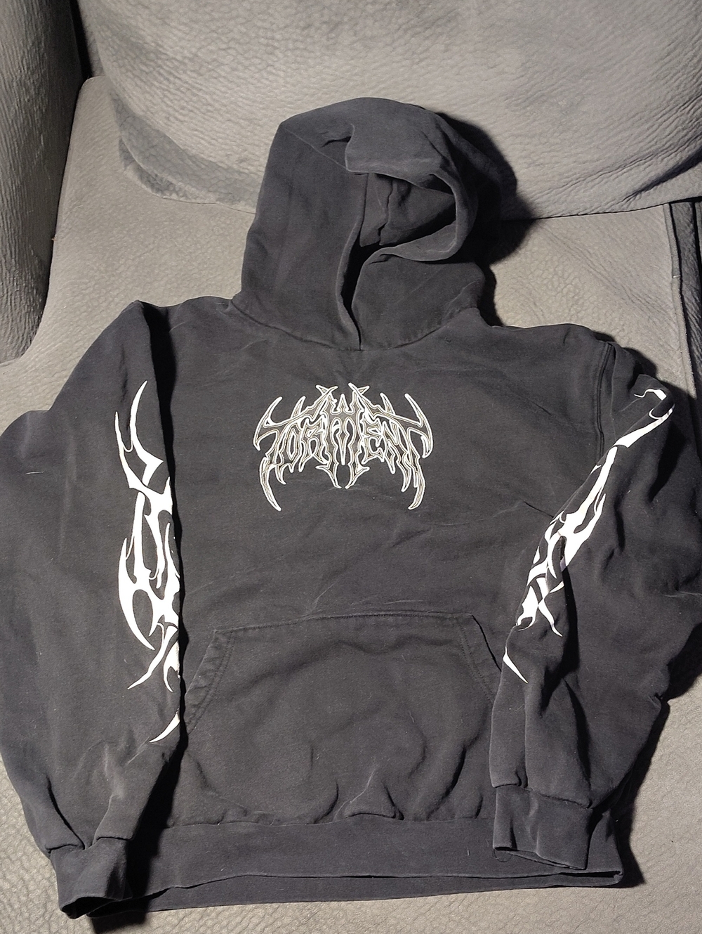 PacSun Black Crewneck Hoodie with White Tribal Logos